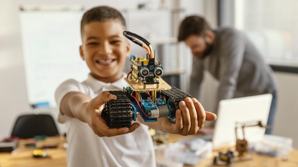 father-son-making-robot